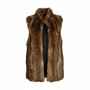 Universal Thread Faux Fur Open Front Stand Up Collar Lined Vest Brown OSFM